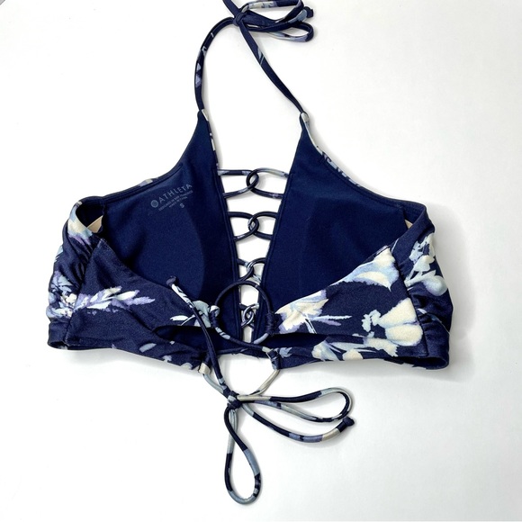 SOLD Athleta Aqualuxe Floral Loop Bikini Set Women’s Small Navy Blue Halter - Picture 4 of 16